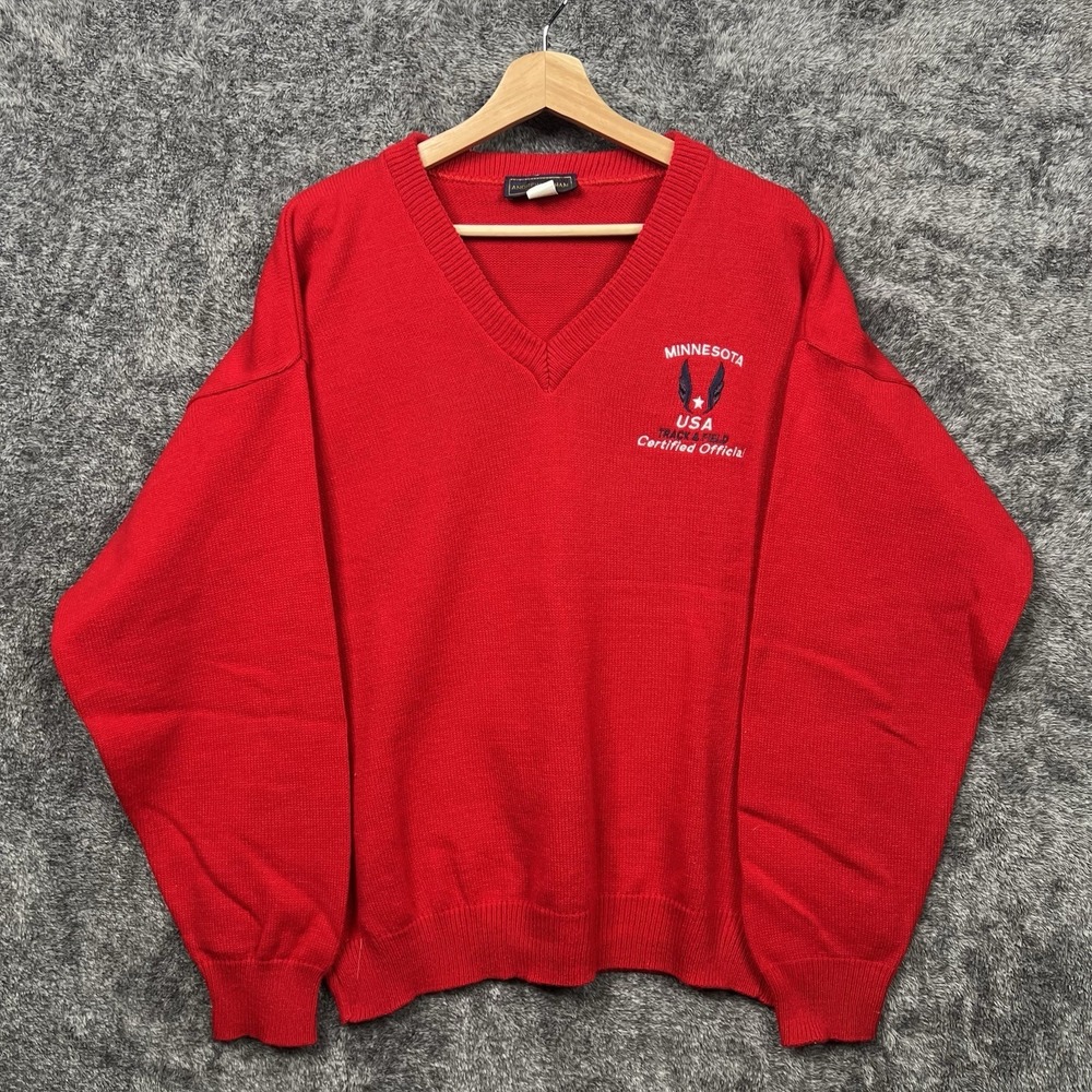 Vintage Andrew Rohan USA Track V Neck Sweater Men's XL Long Sleeve Red